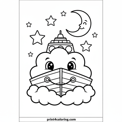 Dreamy Cloud Yacht Night - free printable coloring page