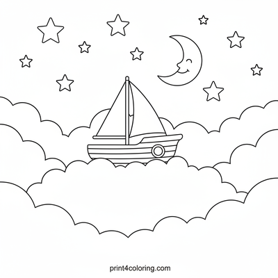 Dreamy Star-Gazing Yacht Adventure - free printable coloring page