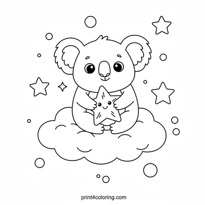 Koala's Starry Cloud Dream - free printable coloring page