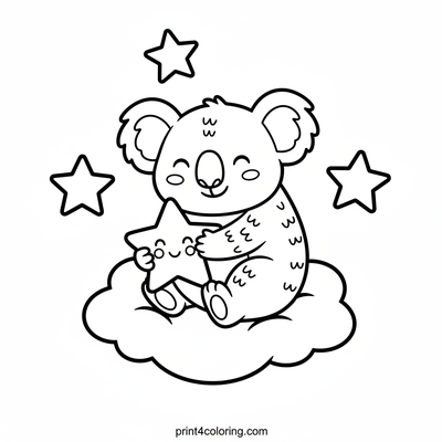 Dreamy Koala's Starry Cloud Ride - free printable coloring page