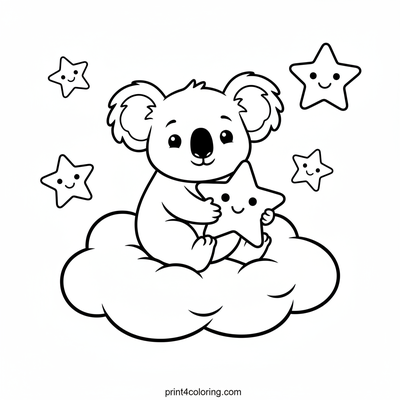 Dreamy Koala's Starry Night Adventure - free printable coloring page