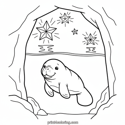 Manatee's Magical Starry Cavern - free printable coloring page