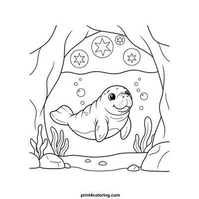 Gentle Manatee's Starry Dream - free printable coloring page