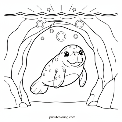 Star-Gazing Manatee's Magical Cavern - free printable coloring page