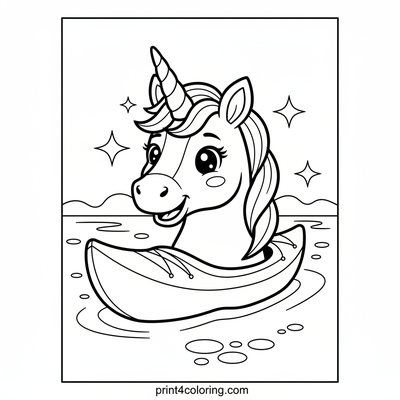 Starry Night Unicorn Kayak Dream - free printable coloring page