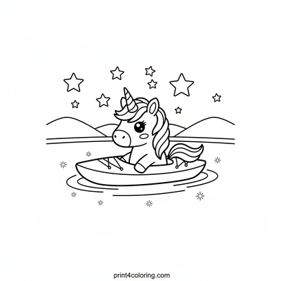 Unicorn's Starry Night Kayak Adventure - free printable coloring page