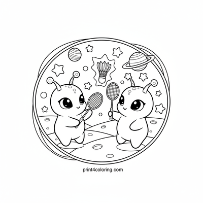 Cosmic Badminton Bash - free printable coloring page