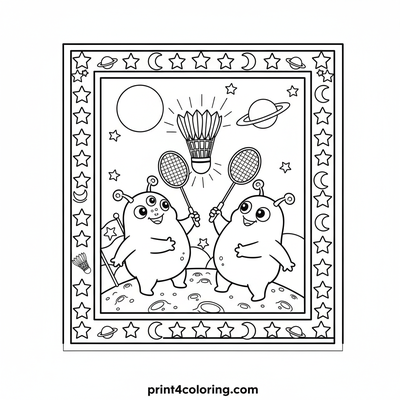 Alien Badminton Blast-Off! - free printable coloring page