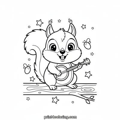 Star-Strumming Squirrel's Serenade - free printable coloring page