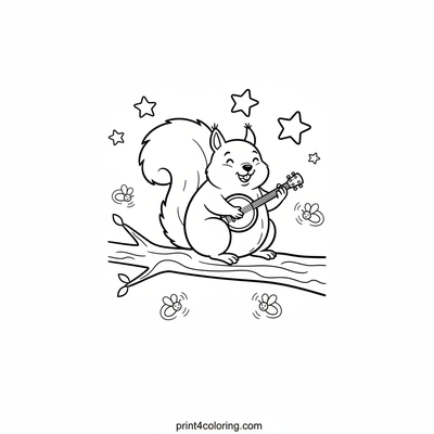 Starlit Serenade: The Banjo Squirrel - free printable coloring page