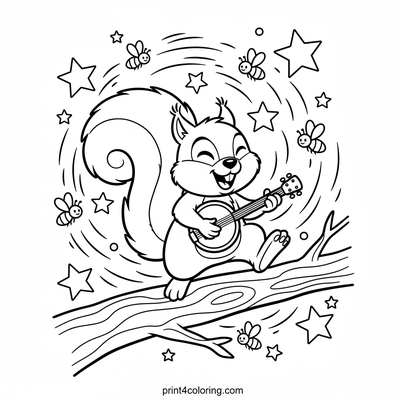 Star-Strumming Squirrel's Magical Serenade - free printable coloring page