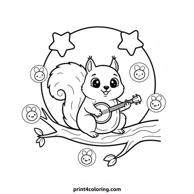 Star-Strumming Squirrel's Serenade - free printable coloring page