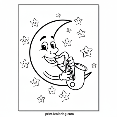 Crescent Moon's Starry Saxophone Serenade - free printable coloring page
