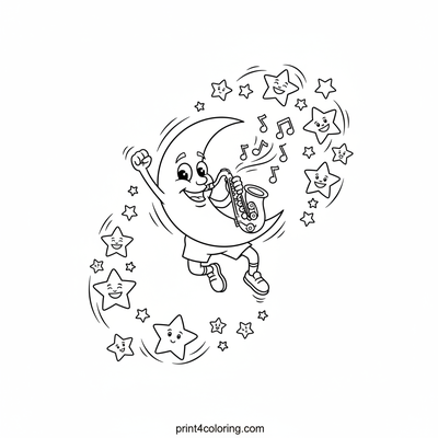 Moonlight Melody: A Starry Saxophone Serenade - free printable coloring page