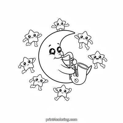 Moonlight Melody: A Star-Studded Saxophone Serenade - free printable coloring page