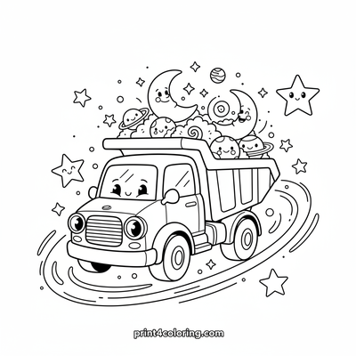 Cosmic Hauler: Stardust Dump Truck Adventure - free printable coloring page