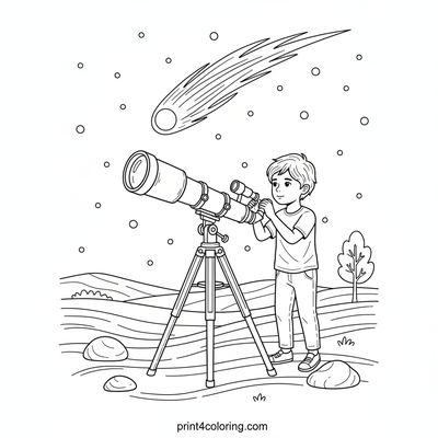 Celestial Spectacle: Observing the Comet - free printable coloring page