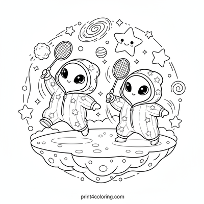 Stellar Shuttlecock Showdown - free printable coloring page