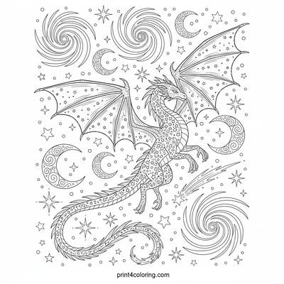 Starlight Dragon's Galactic Journey - free printable coloring page