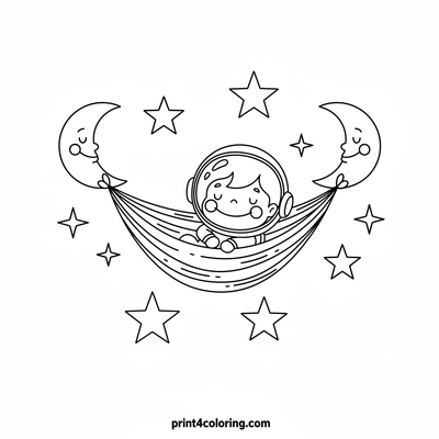 Astronaut's Starlight Hammock Dream - free printable coloring page