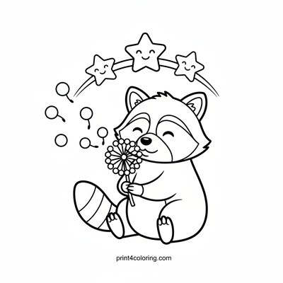 Starlight Racoon's Dandelion Wish - free printable coloring page
