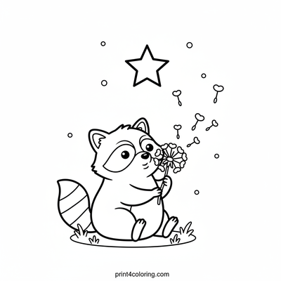 Starlight Raccoon's Dandelion Wish - free printable coloring page