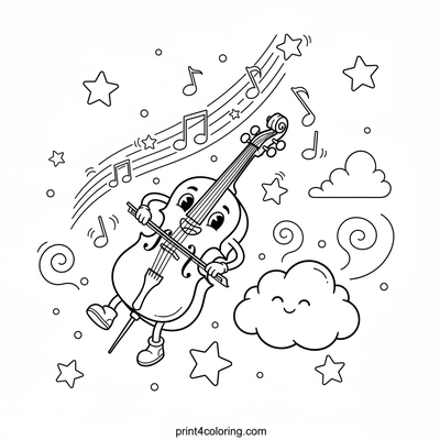 Starry Night Cello Dream - free printable coloring page