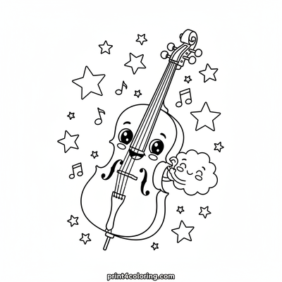 Whimsical Cello's Starry Serenade - free printable coloring page