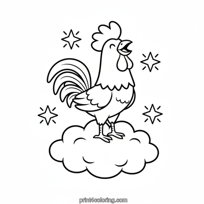 The Starry Cloud Rooster's Morning Call - free printable coloring page