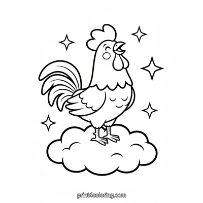 The Starry Rooster's Morning Call - free printable coloring page