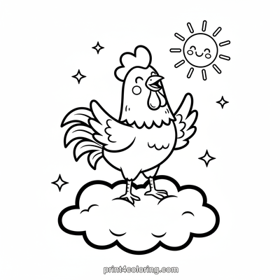 Friendly Rooster Under Starry Skies - free printable coloring page