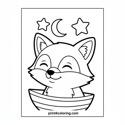 Dreamy Starlight Rowboat with Sleepy Fox - free printable coloring page