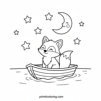 Sleepy Fox's Starry Night Dream - free printable coloring page