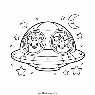 Waving Aliens Starship Adventure - free printable coloring page
