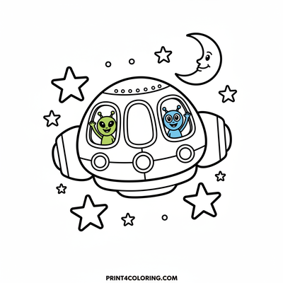 Cosmic Journey with Alien Friends - free printable coloring page