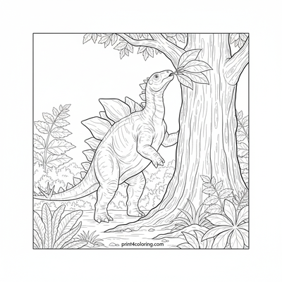 Stegosaurus's Lush Leaf Feast - free printable coloring page
