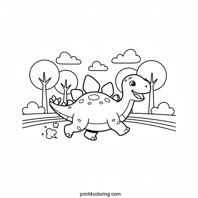 Happy Stegosaurus Park Adventure - free printable coloring page