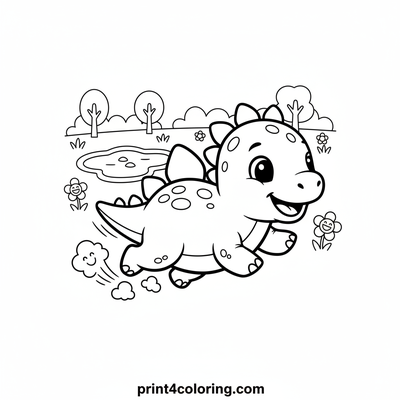 Happy Stegosaurus Park Run - free printable coloring page