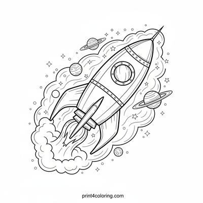 Cosmic Rocket's Nebula Adventure - free printable coloring page