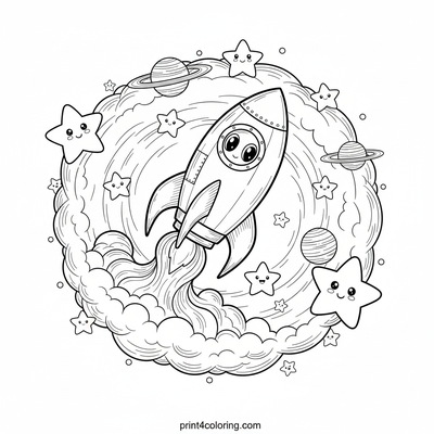 Cozy Rocket's Nebula Glide - free printable coloring page