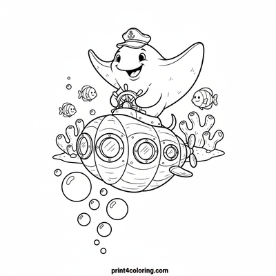 Captain Stingray's Seashell Submarine Adventure - free printable coloring page