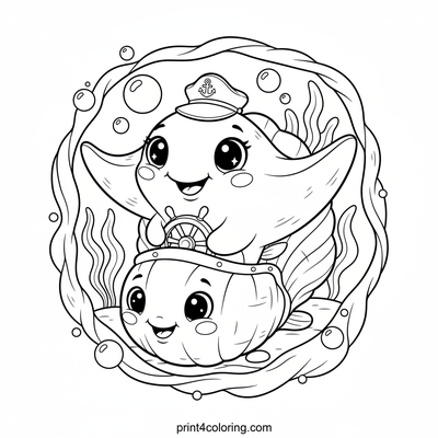 Stingray's Seashell Submarine Voyage - free printable coloring page