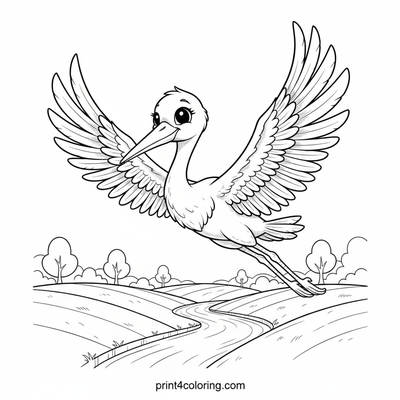 Graceful Stork's Sky Journey - free printable coloring page