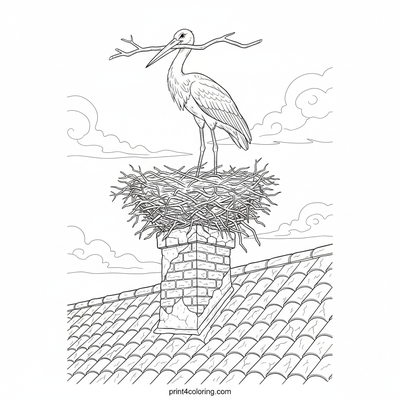 Stork's Grand Nest Building Challenge - free printable coloring page
