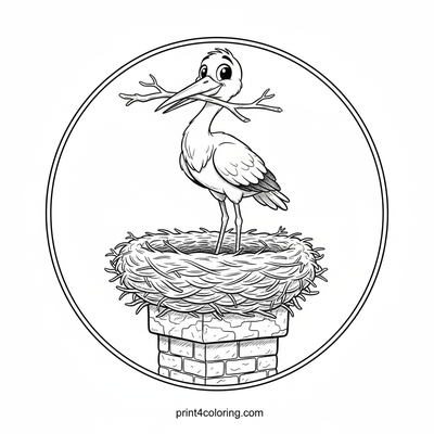 Stork's Wobbly Branch Nest - free printable coloring page