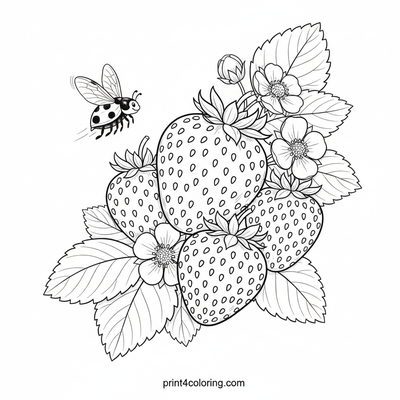 Sweet Strawberry Harvest with a Ladybug Friend - free printable coloring page