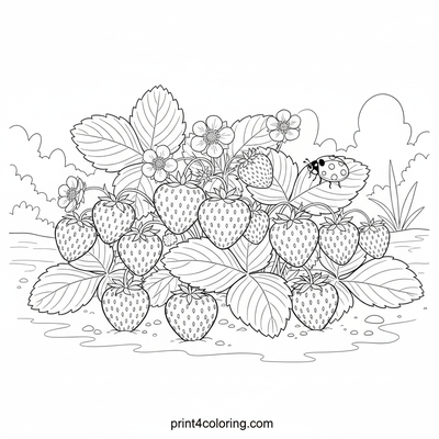 Sweet Strawberry Patch Harvest - free printable coloring page