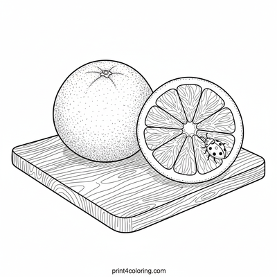 Zesty Grapefruit & Ladybug Still Life - free printable coloring page
