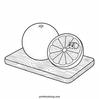 Zesty Grapefruit Still Life with a Tiny Friend - free printable coloring page