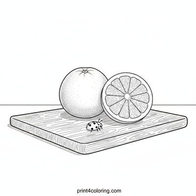 Zesty Grapefruit Still Life with Ladybug Friend - free printable coloring page
